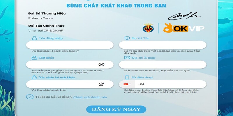 Form đăng ký chơi bắn cá 2D tại PG88